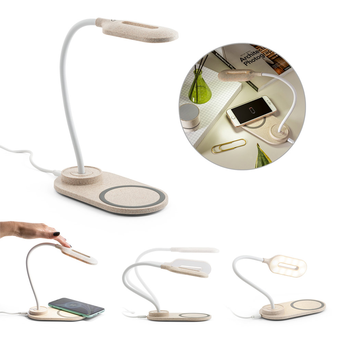 OZZEL. Lampada da tavolo con caricatore wireless integrato (Fast, 10W)
